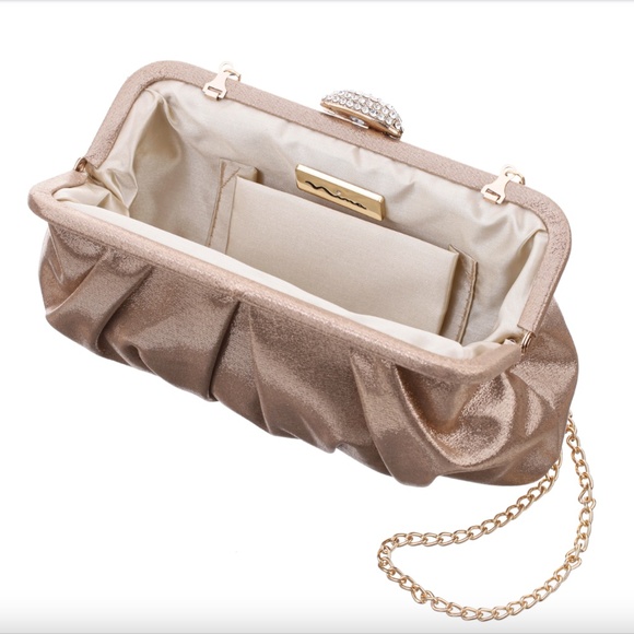 Nina Concord Pleated Frame Clutch with Crystal Clasp in Champagne - Picture 1 of 9